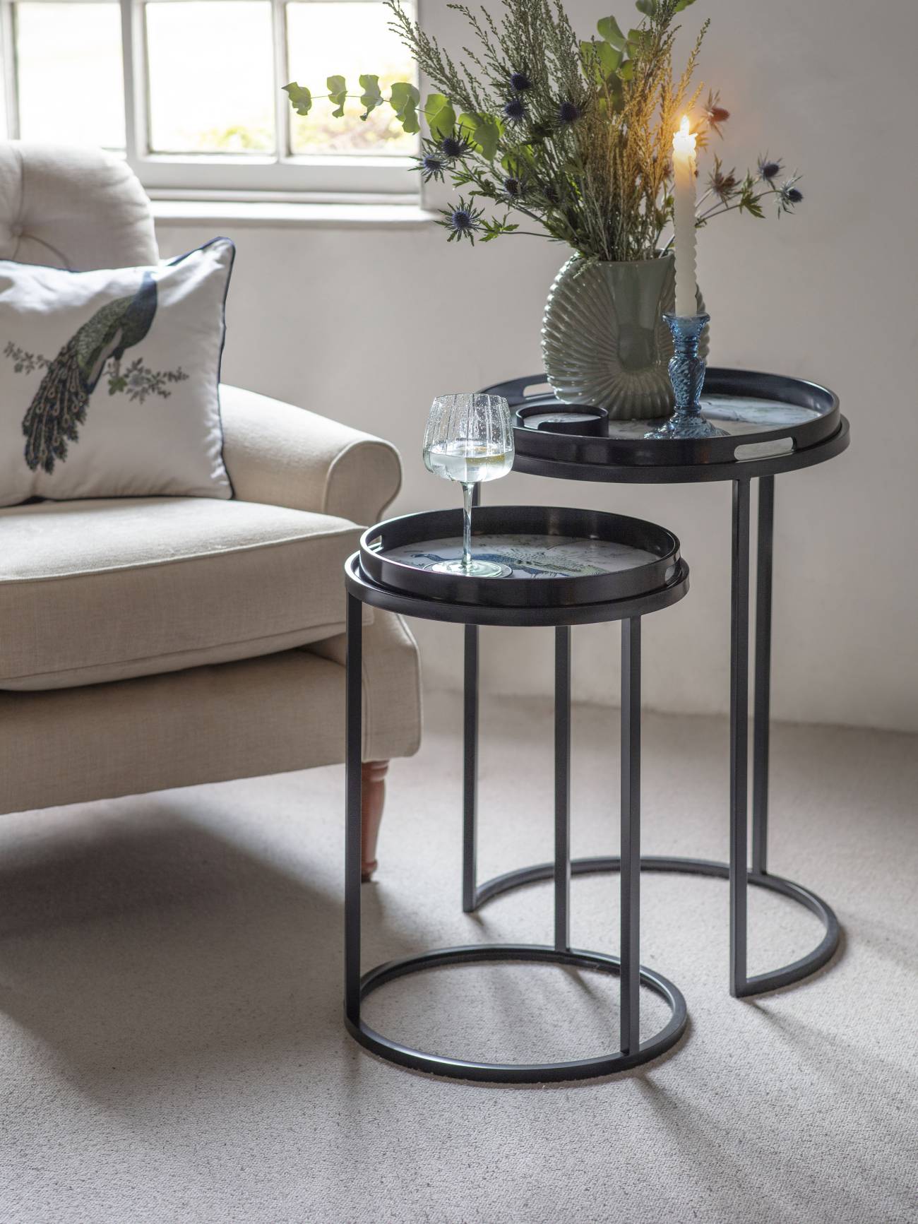 Set of 2 Laura Ashley Belvedere Peacock Print Side Tables